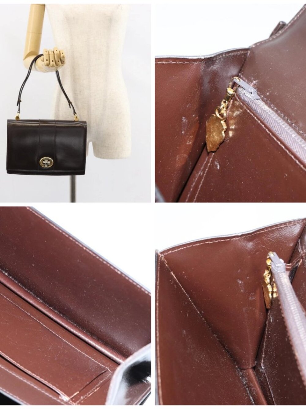 GUCCI Shoulder Bag Leather Dark Brown Gold Auth - Picture 16 of 16
